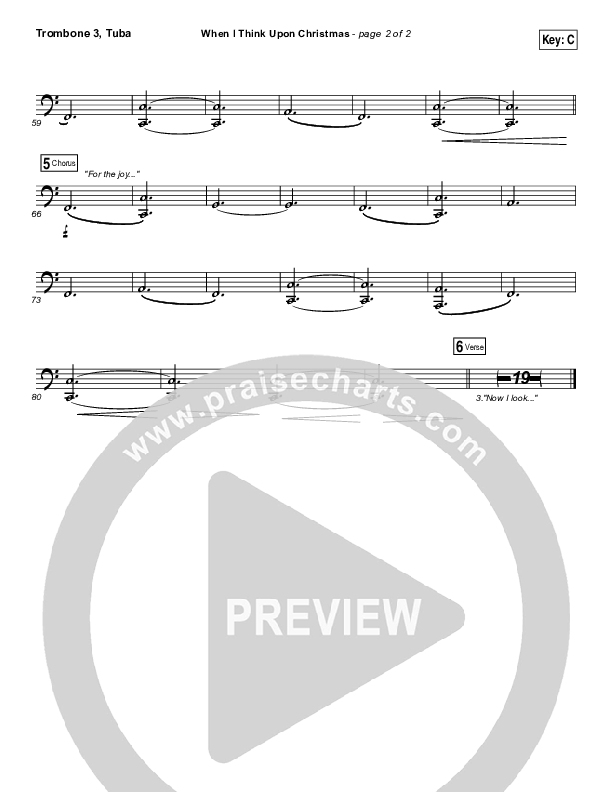 When I Think Upon Christmas Trombone 3/Tuba (Hillsong Worship)