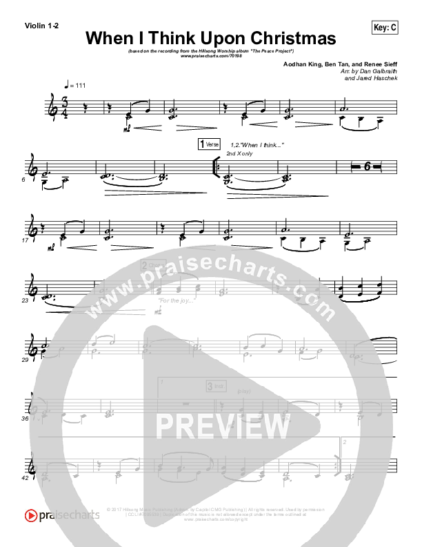 When I Think Upon Christmas Violin 1/2 (Hillsong Worship)