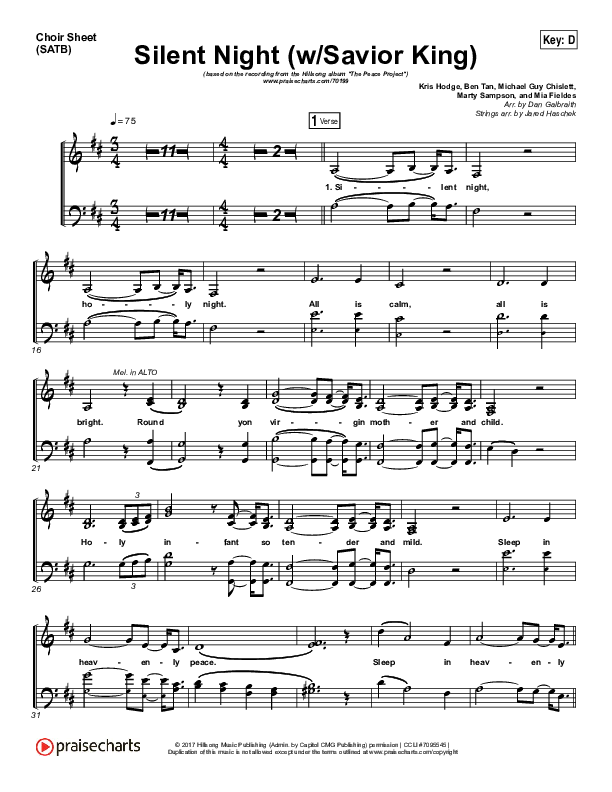 Silent Night (with Savior King) Choir Sheet (SATB) (Hillsong Worship)