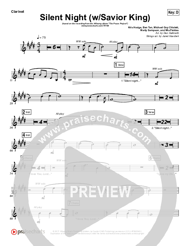 Silent Night (with Savior King) Clarinet (Hillsong Worship)