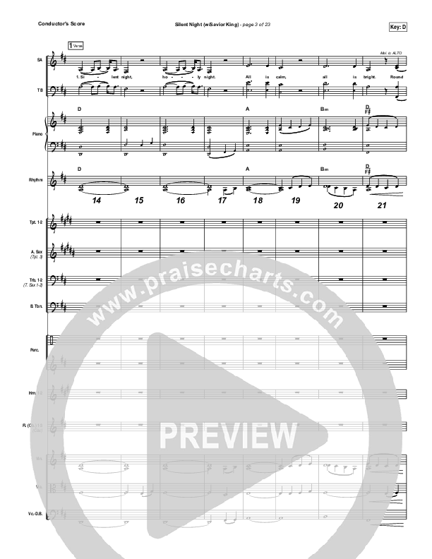 Silent Night (with Savior King) Conductor's Score (Hillsong Worship)