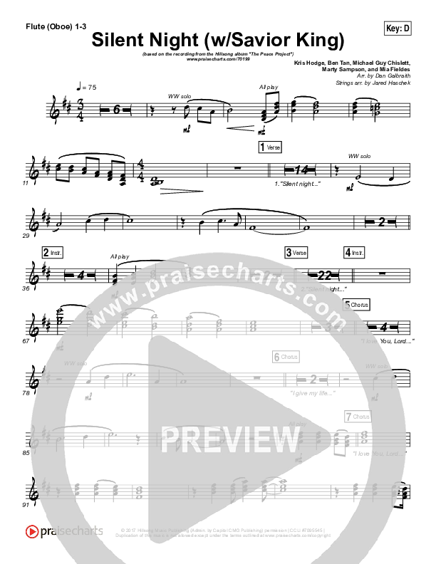 Silent Night (with Savior King) Flute/Oboe 1/2/3 (Hillsong Worship)