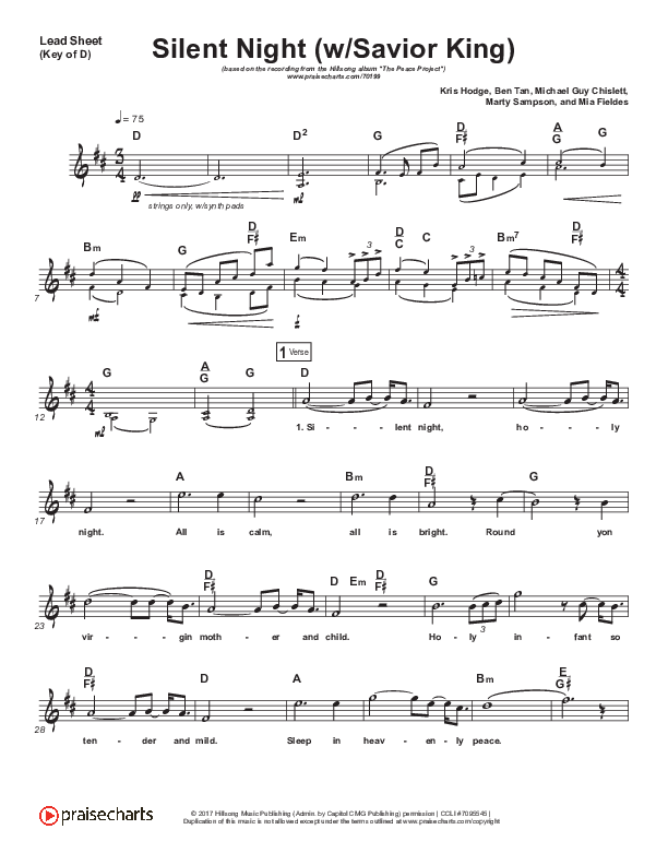 Silent Night (with Savior King) Lead Sheet (Melody) (Hillsong Worship)