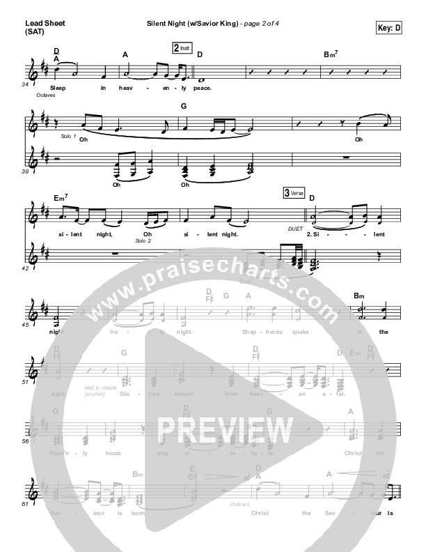 Silent Night (with Savior King) Lead Sheet (SAT) (Hillsong Worship)