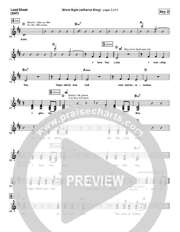 Silent Night (with Savior King) Lead Sheet (SAT) (Hillsong Worship)