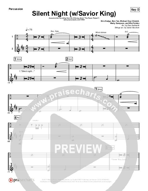 Silent Night (with Savior King) Percussion (Hillsong Worship)