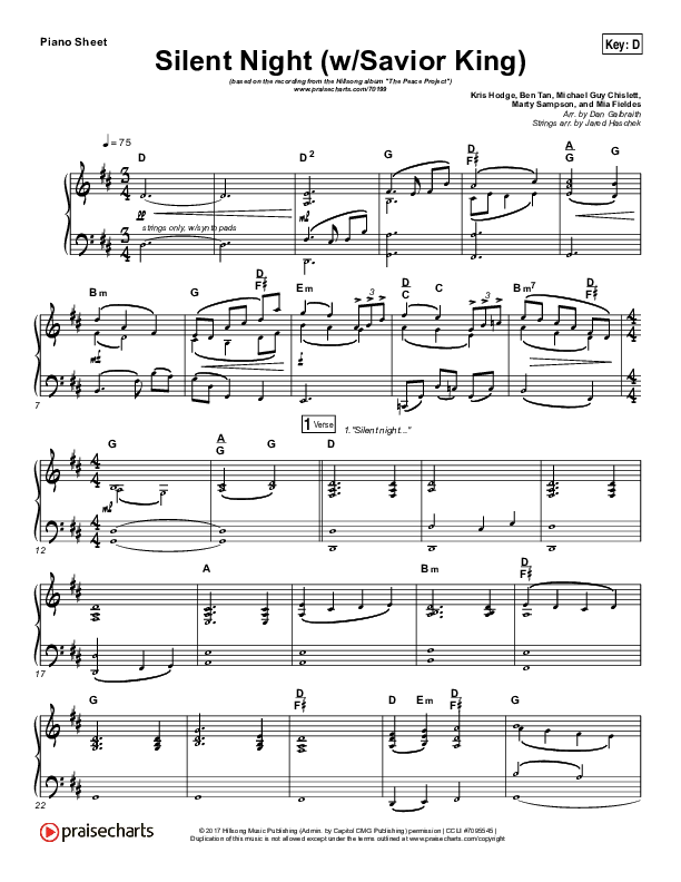 Silent Night (with Savior King) Piano Sheet (Hillsong Worship)