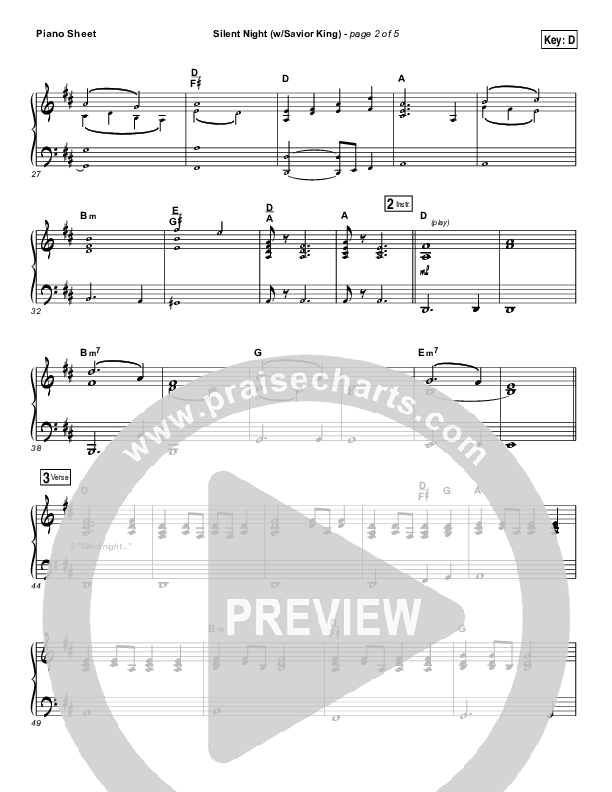 Silent Night (with Savior King) Piano Sheet (Hillsong Worship)