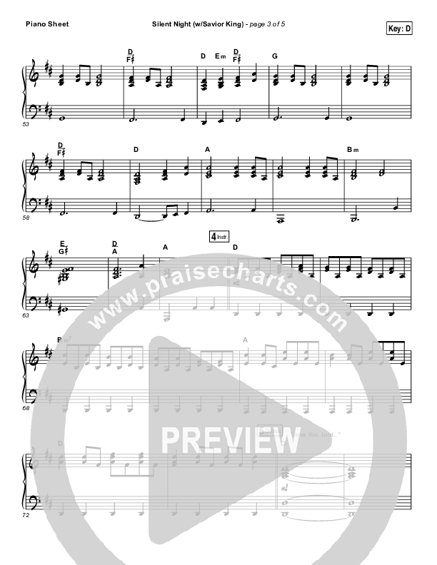 Silent Night (with Savior King) Piano Sheet (Hillsong Worship)