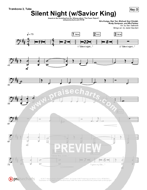 Silent Night (with Savior King) Trombone 3/Tuba (Hillsong Worship)