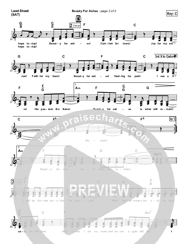 Beauty For Ashes Lead Sheet (Dennis Jernigan)