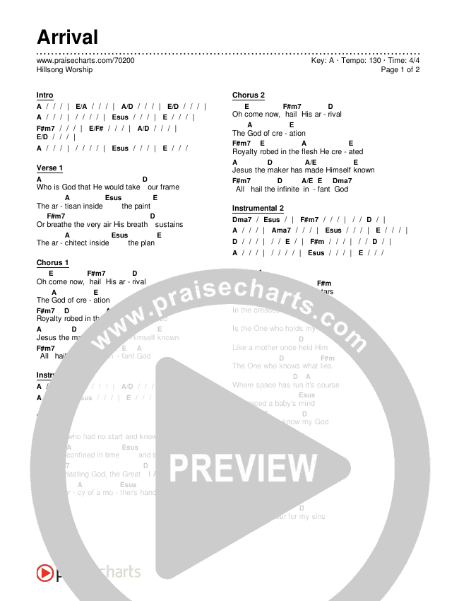 Arrival Chords & Lyrics (Hillsong Worship)