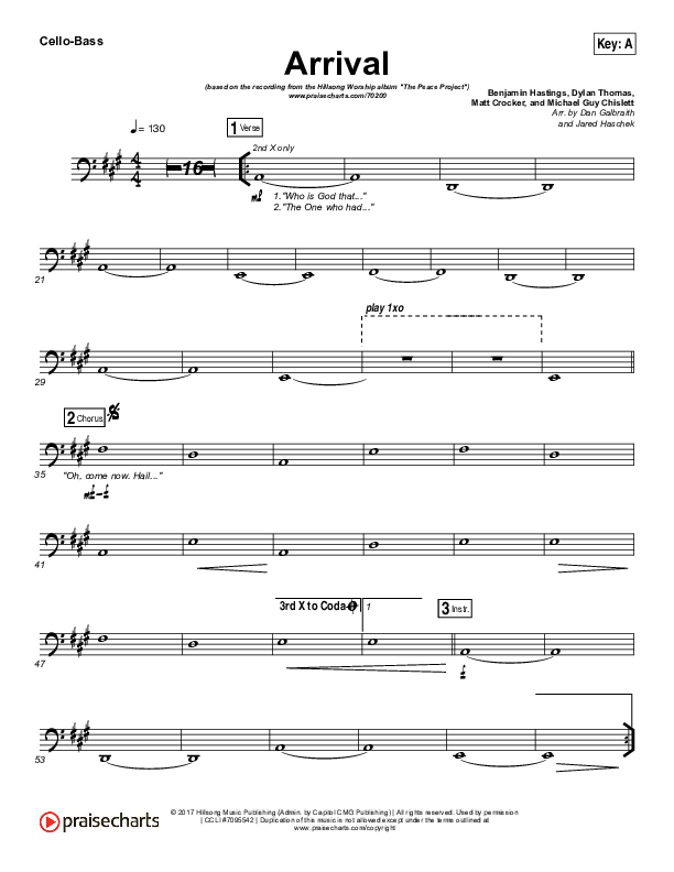 Arrival Cello/Bass (Hillsong Worship)