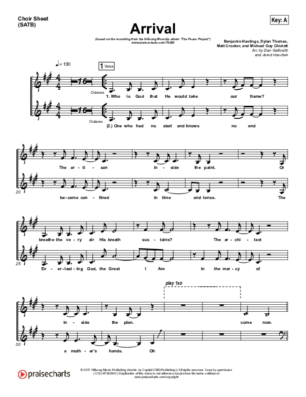 Arrival Choir Sheet (SATB) (Hillsong Worship)