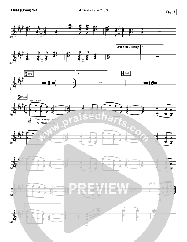 Arrival Flute/Oboe 1/2/3 (Hillsong Worship)