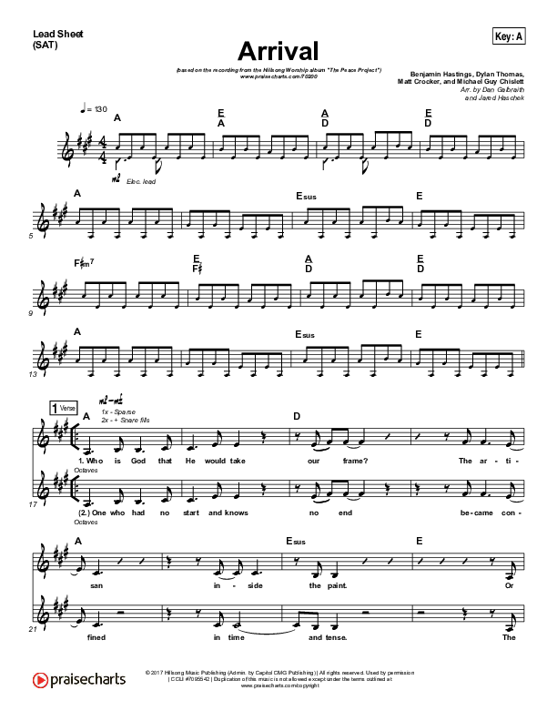 Arrival Lead Sheet (SAT) (Hillsong Worship)