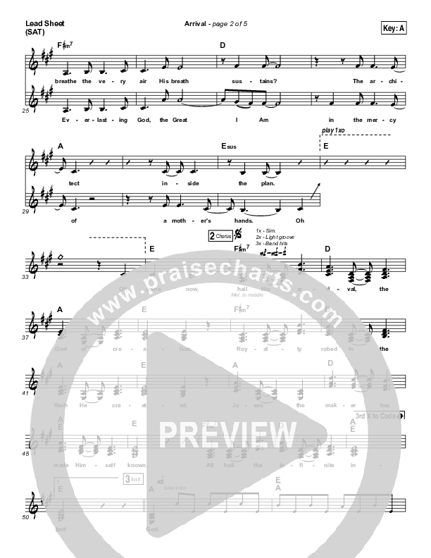 Arrival Lead Sheet (SAT) (Hillsong Worship)