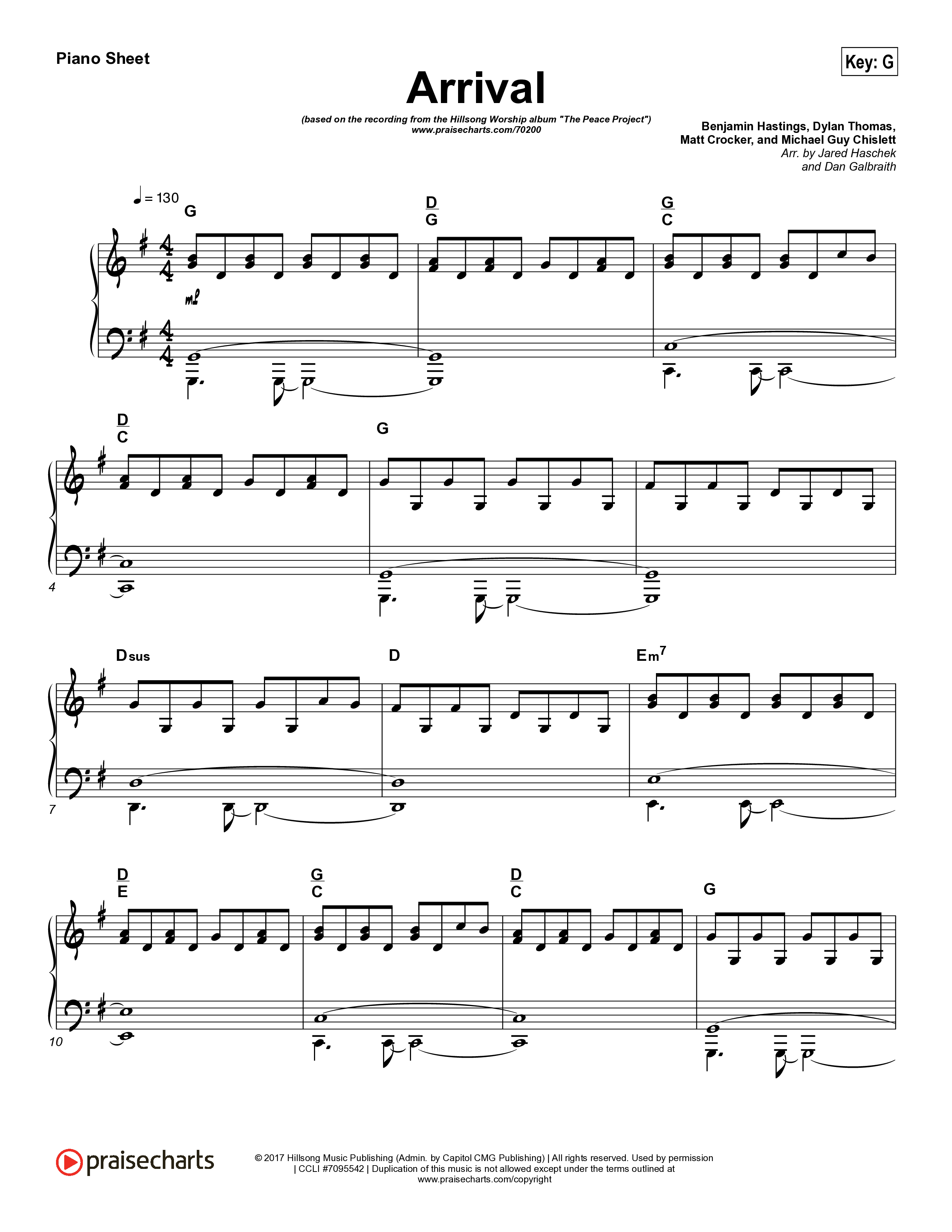 Arrival Piano Sheet (Hillsong Worship)