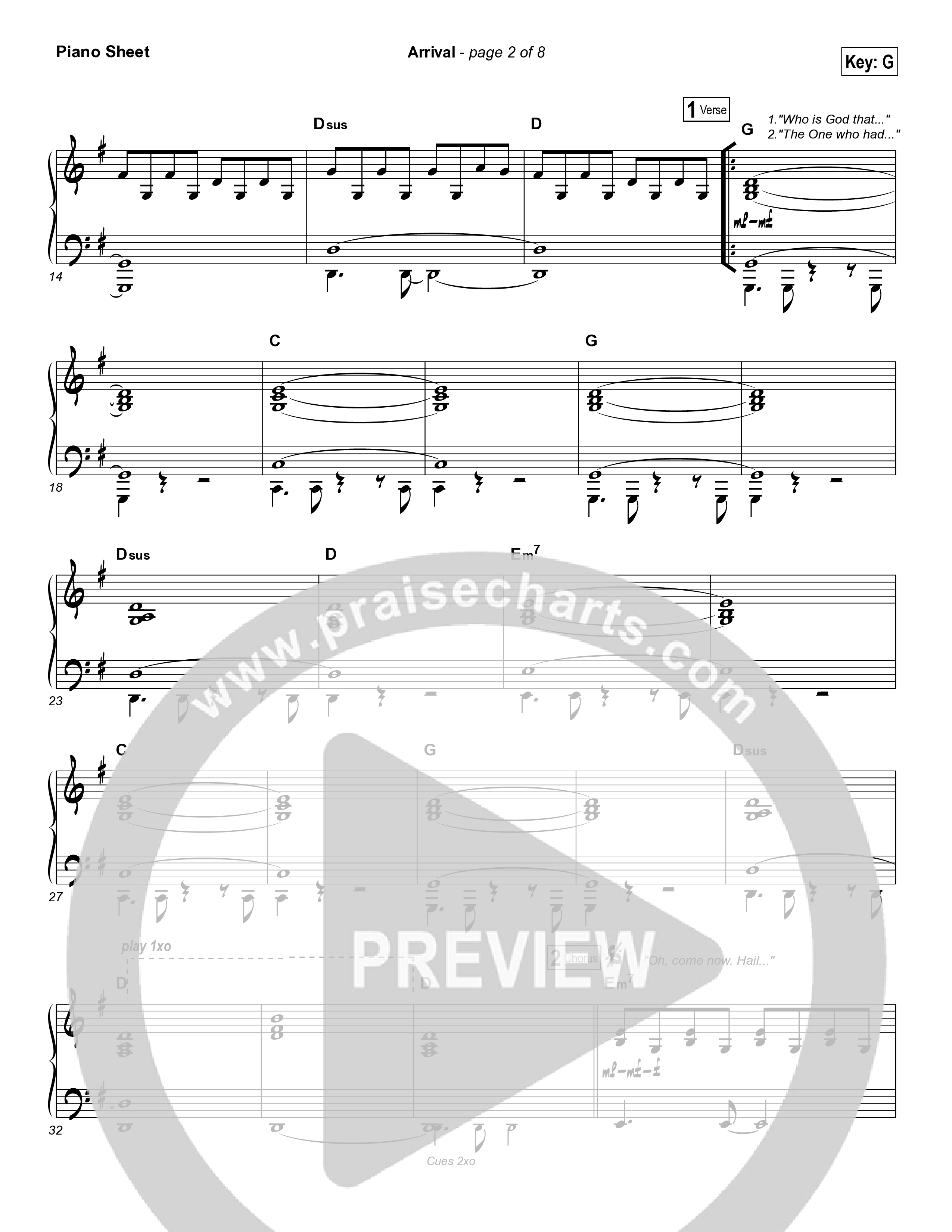 Arrival Piano Sheet (Hillsong Worship)