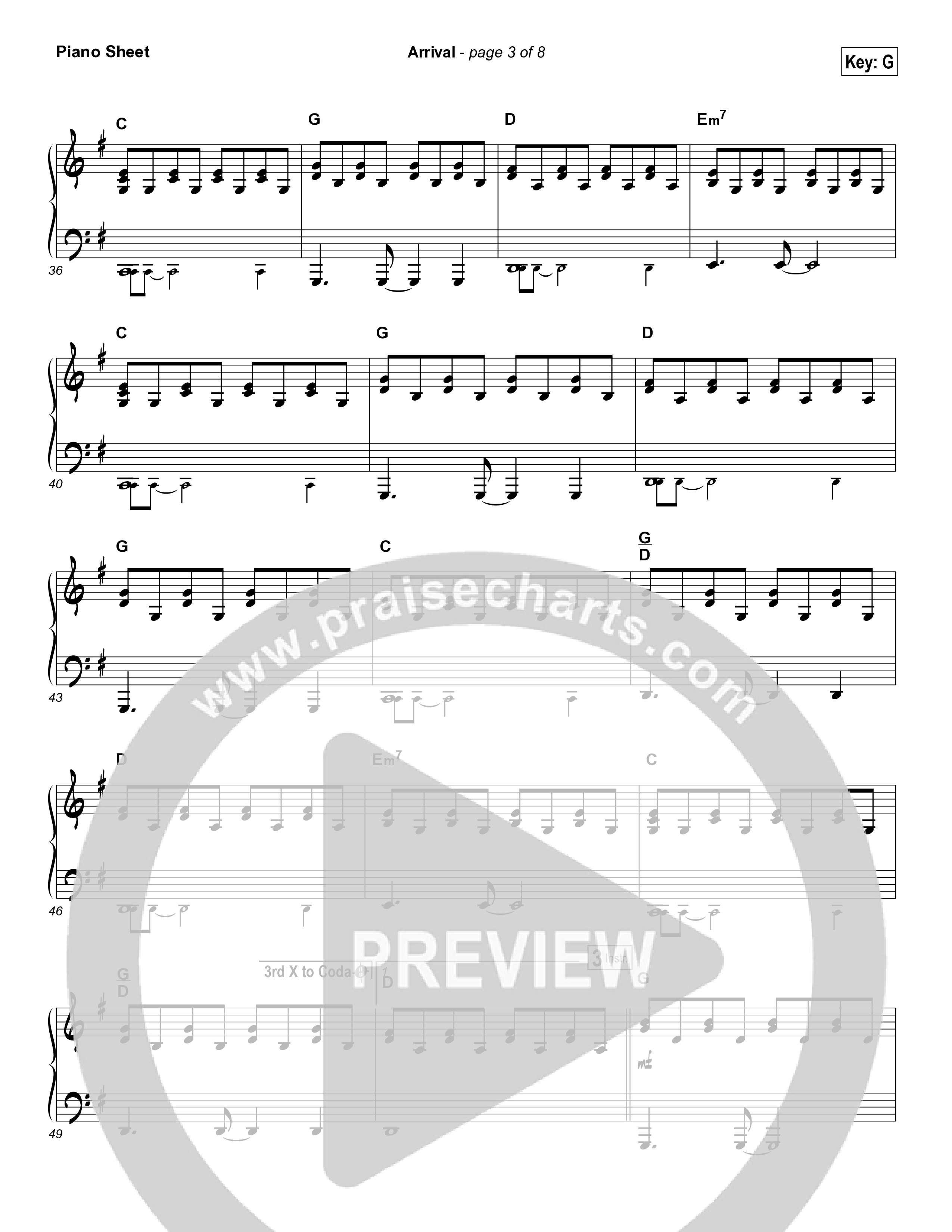 Arrival Piano Sheet (Hillsong Worship)