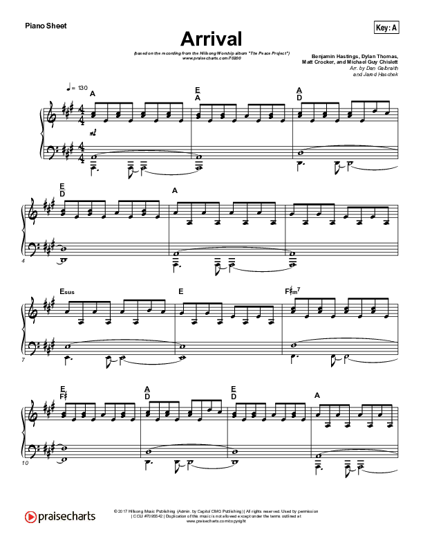 Arrival Piano Sheet (Hillsong Worship)