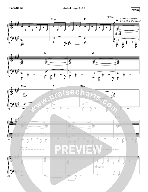 Arrival Piano Sheet (Hillsong Worship)