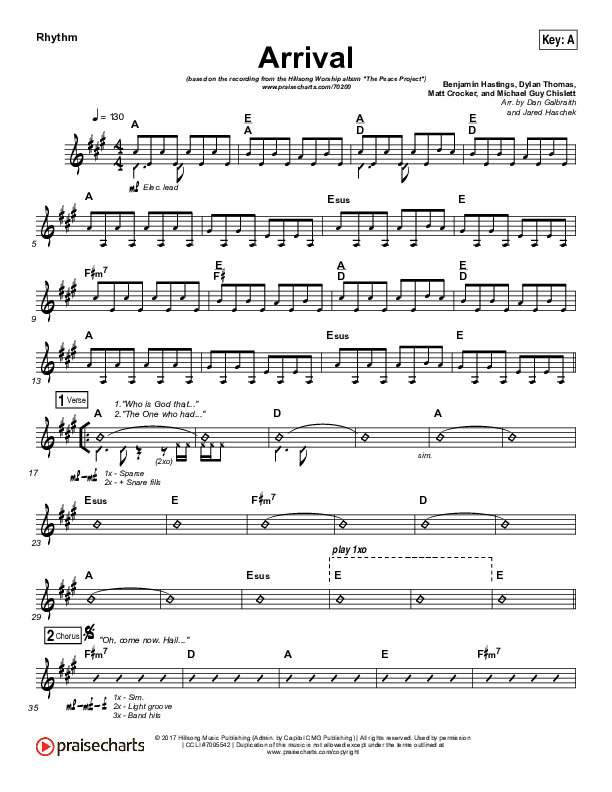 Arrival Rhythm Chart (Hillsong Worship)