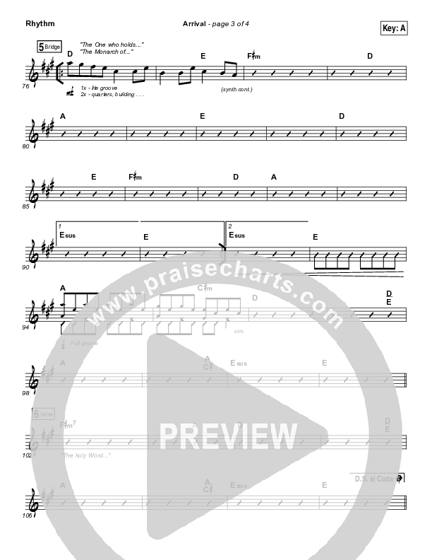 Arrival Rhythm Chart (Hillsong Worship)