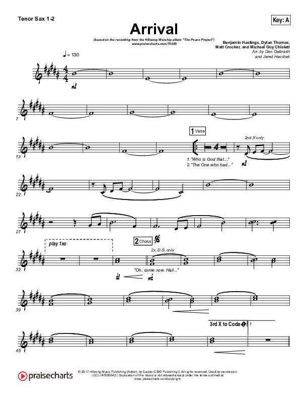 Arrival Tenor Sax 1/2 (Hillsong Worship)
