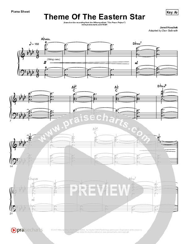 Theme Of The Eastern Star Piano Sheet (Hillsong Worship)