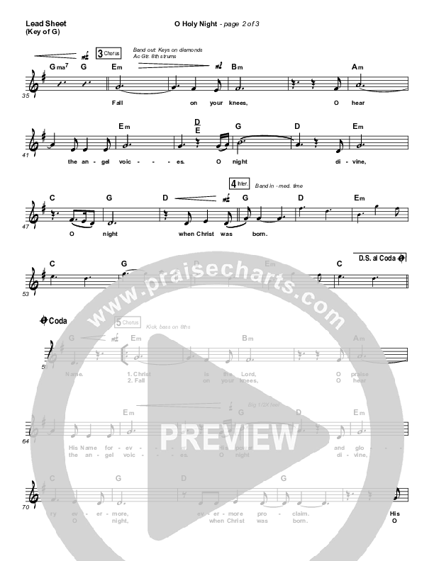 O Holy Night Lead Sheet (Melody) (Hillsong Worship)