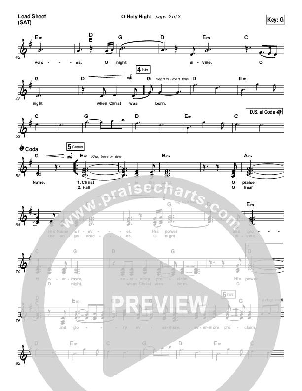 O Holy Night Lead Sheet (SAT) (Hillsong Worship)