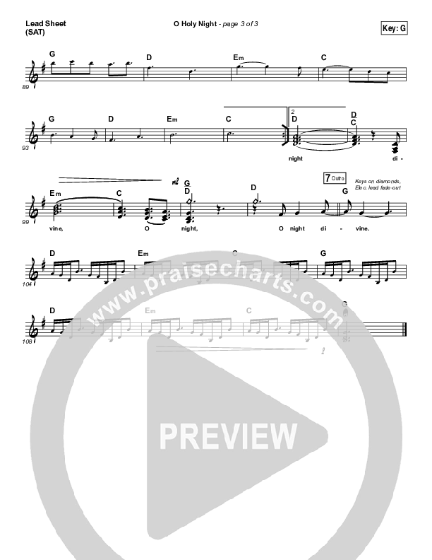 O Holy Night Lead Sheet (SAT) (Hillsong Worship)