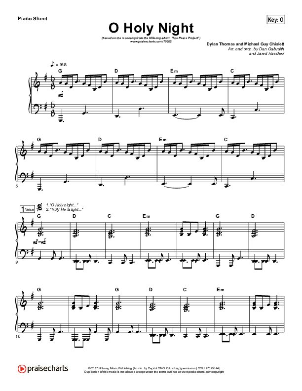 O Holy Night Piano Sheet (Hillsong Worship)