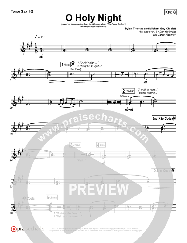 O Holy Night Tenor Sax 1/2 (Hillsong Worship)