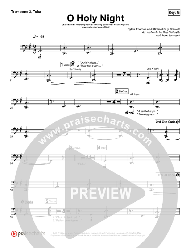 O Holy Night Trombone 3/Tuba (Hillsong Worship)