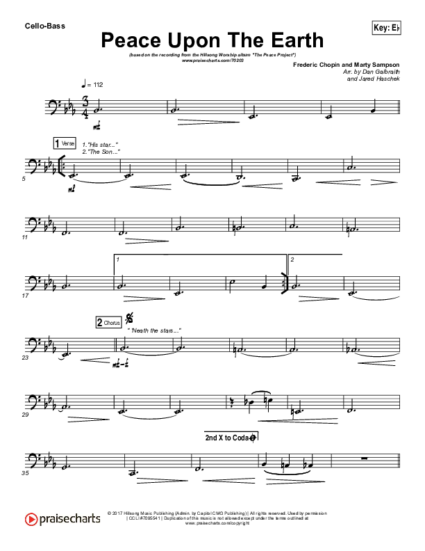 Peace Upon The Earth Cello/Bass (Hillsong Worship)