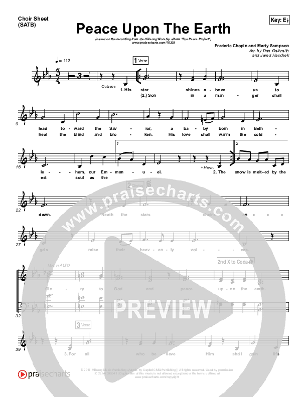 Peace Upon The Earth Choir Sheet (SATB) (Hillsong Worship)