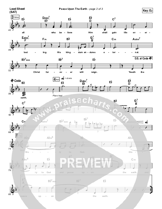 Peace Upon The Earth Lead Sheet (SAT) (Hillsong Worship)