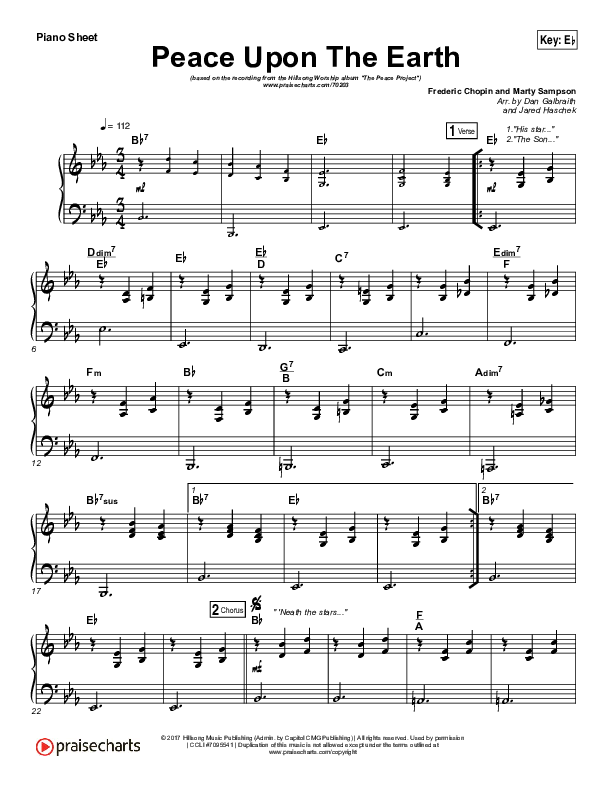 Peace Upon The Earth Piano Sheet (Hillsong Worship)