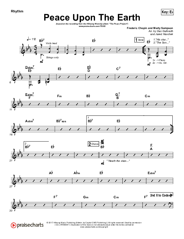 Peace Upon The Earth Rhythm Chart (Hillsong Worship)
