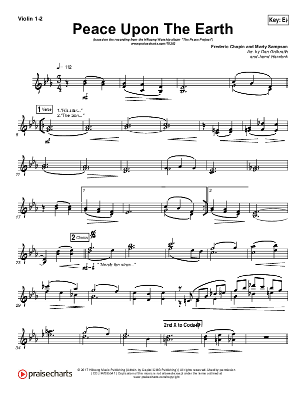 Peace Upon The Earth Violin 1/2 (Hillsong Worship)