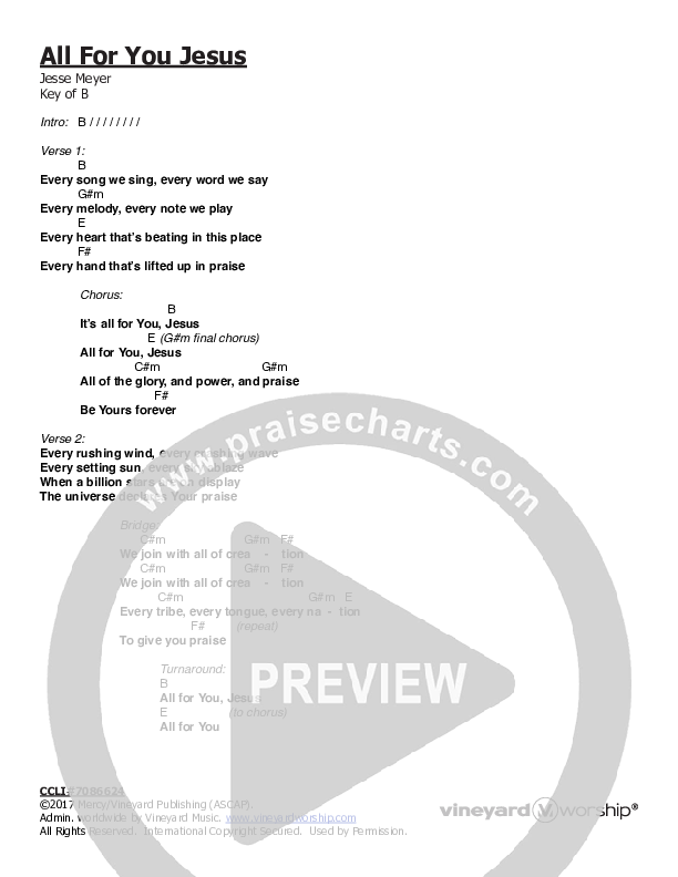 All For You Jesus Chords & Lyrics (Vineyard Worship)