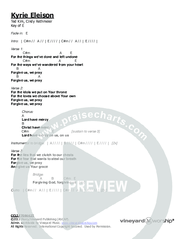 Kyrie Eleison Chord Chart (Vineyard Worship)