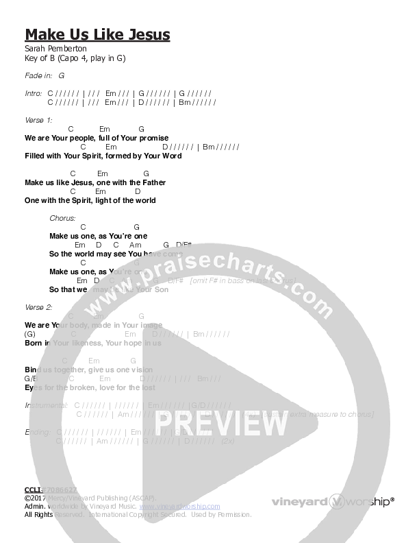 Make Us Like Jesus Chords & Lyrics (Vineyard Worship)
