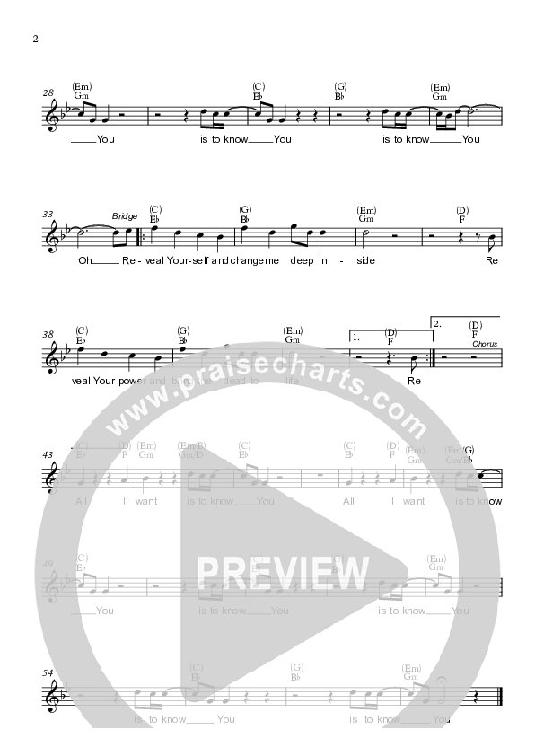 To Know You Lead Sheet (Vineyard Worship)