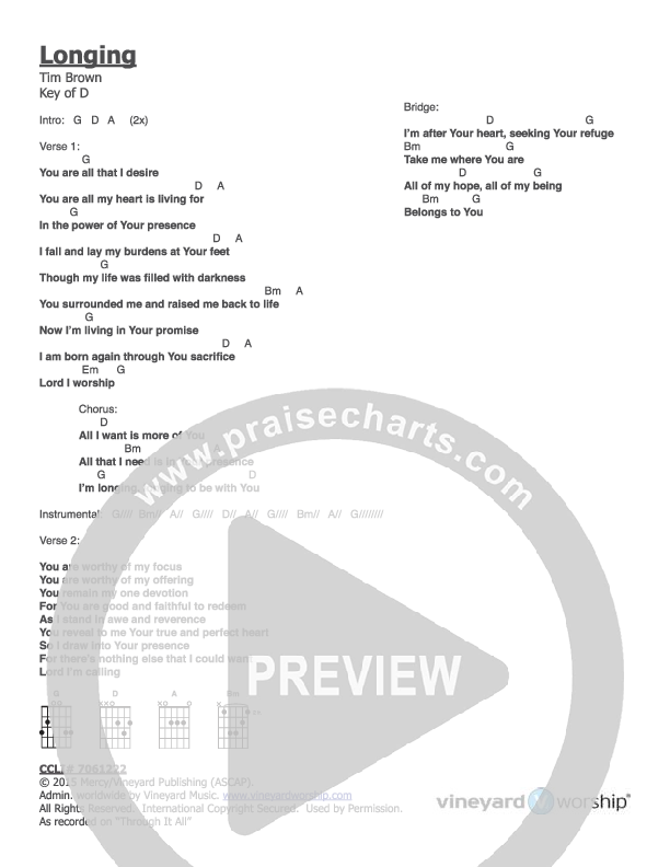 Longing  Chords & Lyrics (Vineyard Worship)