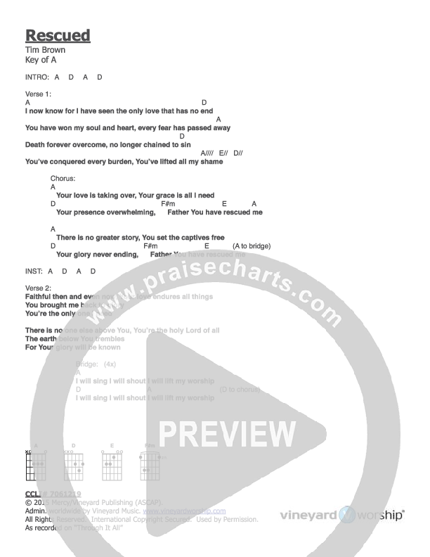 Rescued Chords & Lyrics (Vineyard Worship)