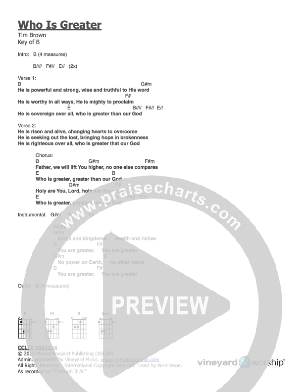 Who Is Greater  Chords & Lyrics (Vineyard Worship)
