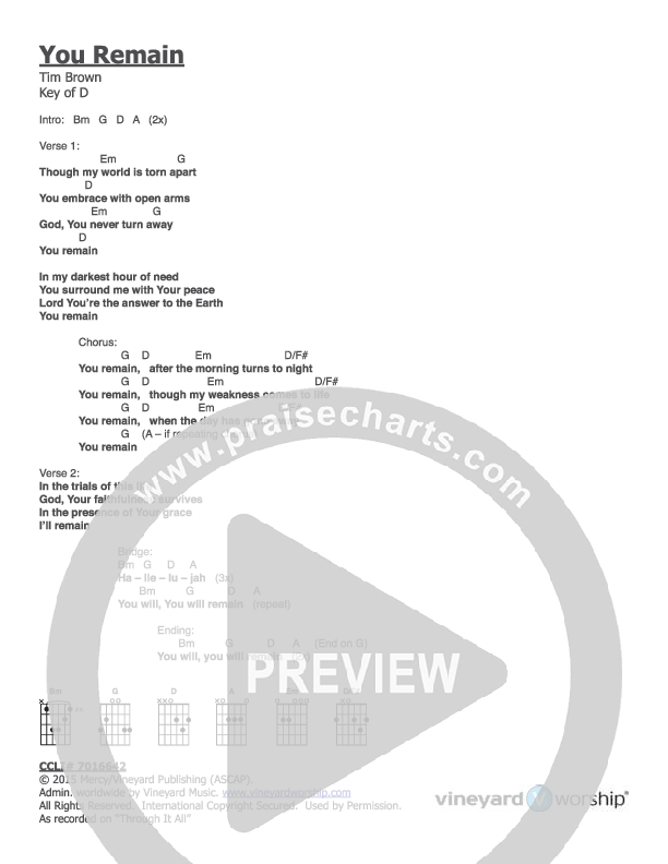 You Remain Chords & Lyrics (Vineyard Worship)